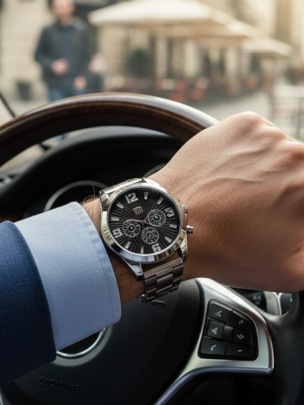Mens Black Dial Stainless Steel Watch